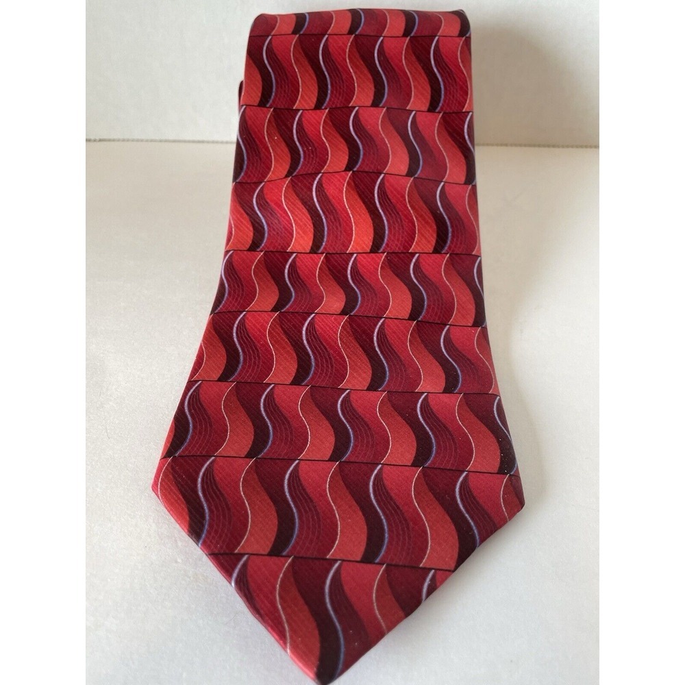 VTG DON LOPER Red Burgundy Abstract USA Made Wide 100% Silk Necktie Tie